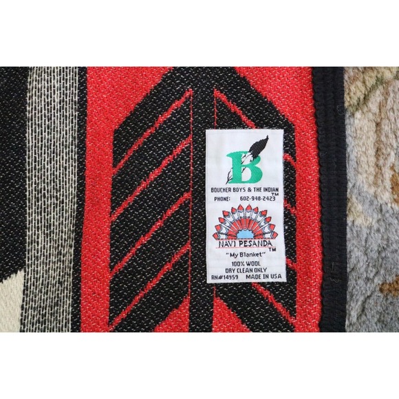 Vintage Boucher Boys and The Indian Native American Navi Red Wool Blanket Eagle - Picture 2 of 7